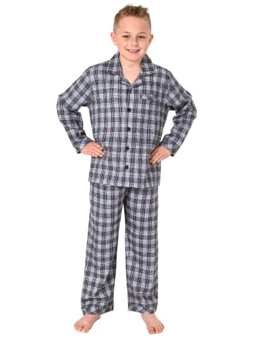 NORMANN langarm Flanell Schlafanzug Pyjama Karo zum durchknöpfen - 77057 in grau
