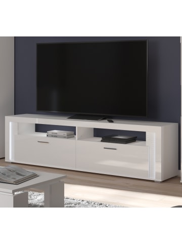 Inn.Furn TV-Lowboard weiß Hochglanz, Flat-TV Board 200 cm, inkl. Beleuchtung