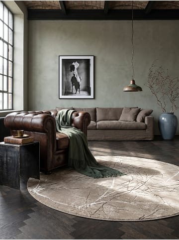 KADIMA DESIGN Teppich rund Abstrakt pflegeleicht Wohnzimmer Schlafzimmer Flur in Beige