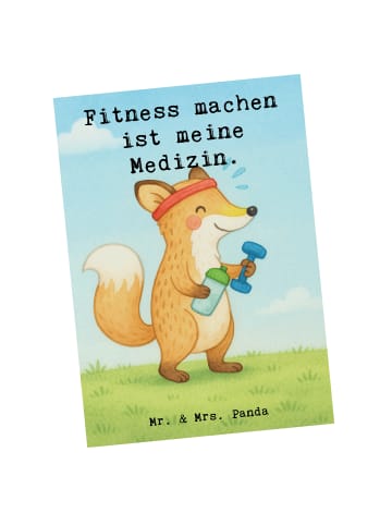 Mr. & Mrs. Panda Postkarte Fuchs Fitness Design mit Spruch in Weiß