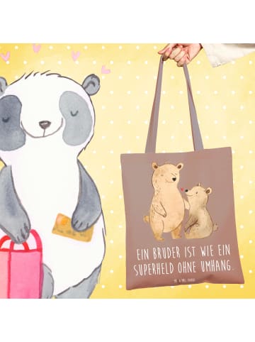 Mr. & Mrs. Panda Tragetasche Bruder Superheld mit Spruch in Braun Pastell