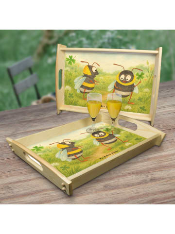 Mr. & Mrs. Panda Holztablett Hummeln Kleeblatt Design ohne Spruch in Weiß
