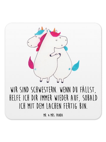 Mr. & Mrs. Panda Gläseruntersetzer Einhörner Umarmen mit Spruch in Weiß