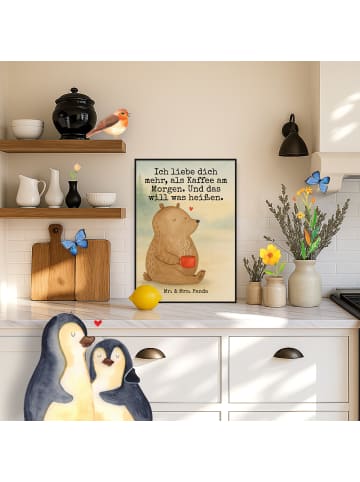 Mr. & Mrs. Panda Poster Bär Morgenkaffee Design mit Spruch in Weiß