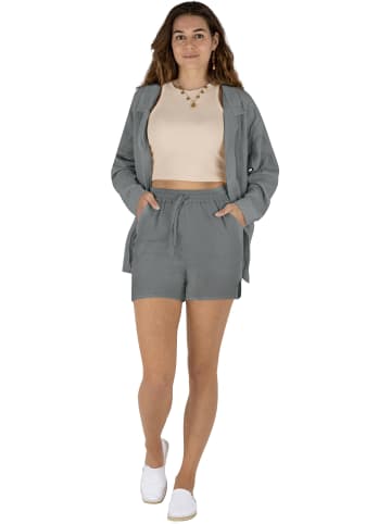 Janice Damen Musselin Hemdbluse mit kurzer Hose in Hellgrau