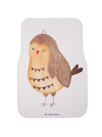 Mr. & Mrs. Panda Fußmatte Auto Eule Zufrieden ohne Spruch in Weiß