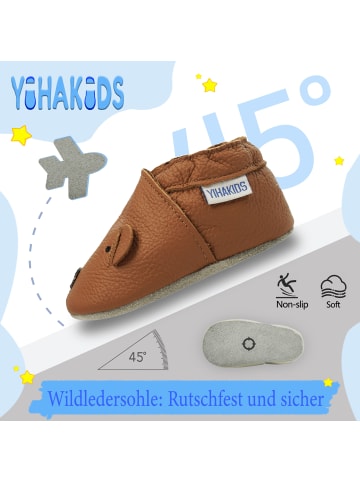 Yihakids Baby Krabbelschuhe aus Leder, weiche Lauflernschuhe mit rutschfester Sohle 
