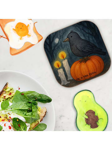 Mr. & Mrs. Panda Holzuntersetzer Krähe Halloween Design ohne Spruch in Weiß