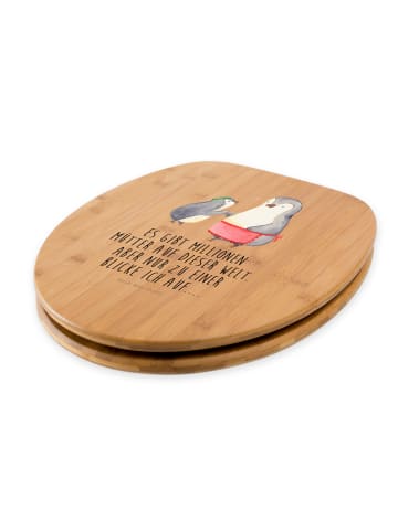 Mr. & Mrs. Panda Motiv WC Sitz Pinguin mit Kind mit Spruch in Braun