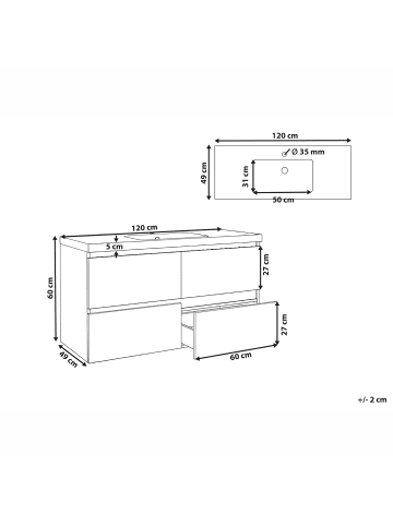 Beliani 2-tlg Badezimmerschrank mit Waschbecken LAGOA in Braun/Weiß