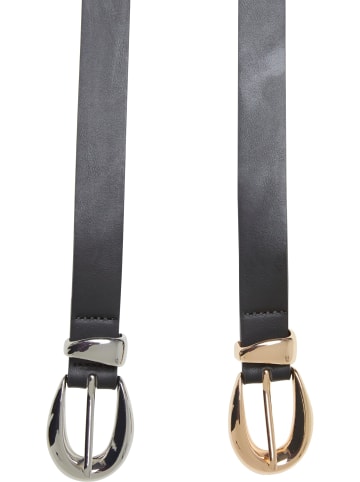 Urban Classics Urban Classics Chunky Buckle Loop Synthetic Leather Belt 2-Pack in black/gold+black/silver
