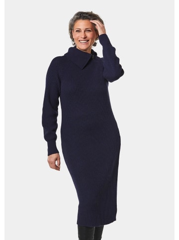 GOLDNER Kurzgröße: Strickkleid mit asymmetrischem Kragen in marine
