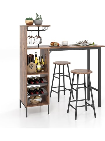 COSTWAY Bartisch mit Barhocker Set in Braun