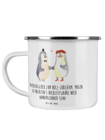 Mr. & Mrs. Panda Camping Emaille Tasse 5. Hochzeitstag Holzhochz... in Transparent