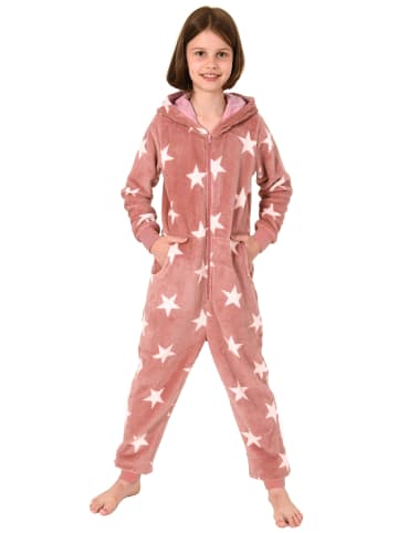 NORMANN Jumpsuit Overall Schlafanzug Pyjama langarm Sternen in rose