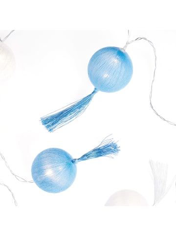Butlers Cotton Ball Lichterkette mit Tassel LES BELLES in Hellblau-Weiß