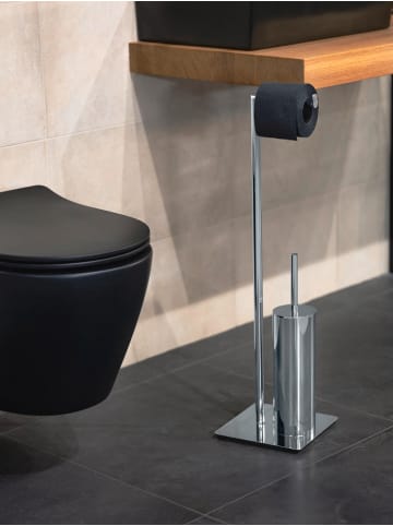 Wenko WC-Garnitur RECCO mit Papierhalter in Glänzendes Silber, 20 x 71,5 x 20 cm