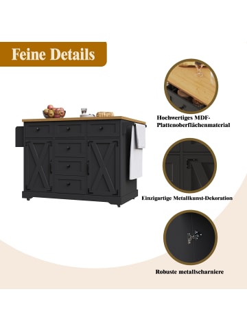 ABRIHOME Multifunktionaler Kücheninsel mit Holzmaserung & großem Stauraum in Schwarz