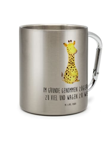 Mr. & Mrs. Panda Edelstahltasse Giraffe Zufrieden mit Spruch in Silber