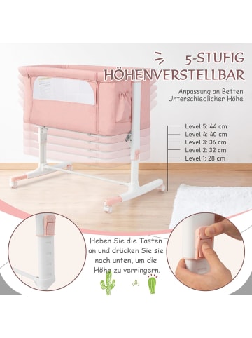 COSTWAY 3 in 1 Beistellbett in Rosa