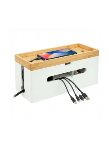 relaxdays Kabelbox in Natur/ Weiß - (B)34 x (H)16 x (T)13,5 cm
