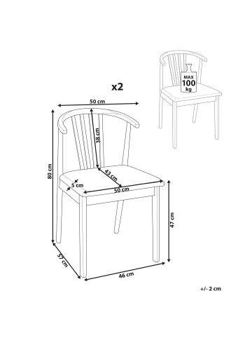 Beliani 2er-Set Esszimmerstuhl CRAIG in Braun/Beige