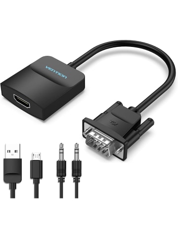Vention VGA-auf-HDMI-Adapter, VGA-Konverter mit Audiokabel in Schwarz