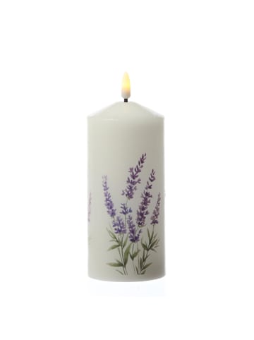 MARELIDA LED Kerze mit Lavendel Motiv Echtwachskerze 7x18,5cm weiß