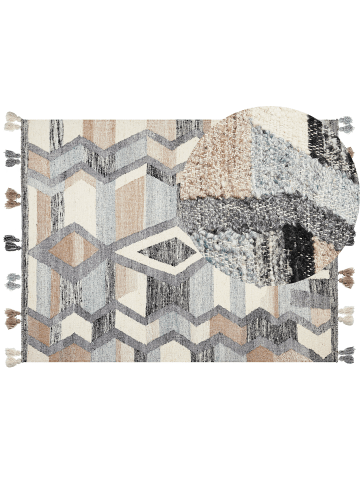 Beliani Kelim AYGEZARD in Bunt/Grau/Blau - (W) 160 x (H) 1 x (L) 230 cm