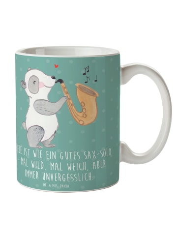 Mr. & Mrs. Panda Teetasse Saxophon Liebe mit Spruch in Meeresbrise