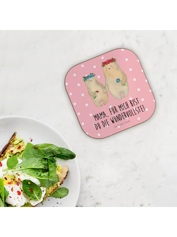Mr. & Mrs. Panda Holz Untersetzer Bären mit Blumenkranz mit Spruch in Rot Pastell