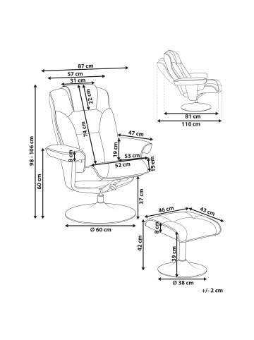 Beliani 2-tlg Fernsehsessel NYKS in Beige/Grau/Schwarz