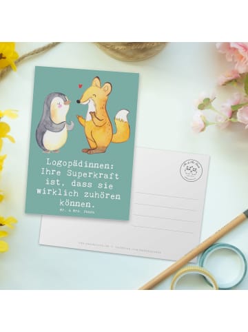 Mr. & Mrs. Panda Wanddeko Logopädin Superkraft mit Spruch in Meeresbrise