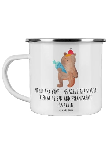 Mr. & Mrs. Panda Becher Emaille Mutiger Schulanfang mit Spruch in Weiß