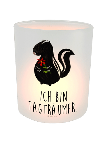 Mr. & Mrs. Panda Glas Kerzenhalter Stinktier Blume mit Spruch in Transparent