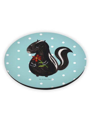 Mr. & Mrs. Panda Rund Magnet Stinktier Blume ohne Spruch in Türkis Pastell