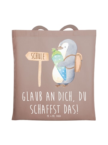 Mr. & Mrs. Panda Tote Bag Schulanfang Glaube mit Spruch in Braun Pastell