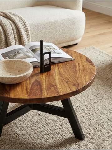 KADIMA DESIGN Couchtisch 60x60x35 cm Massivholz / Metall Sofatisch Rund