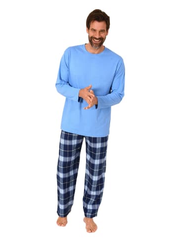 NORMANN Schlafanzug lang Pyjama FlanellHose Karo - 88257 in hellblau1