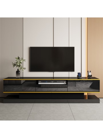 ABRIHOME Schwarzer LED TV-Schrank mit 3 Schubladen und offenem Fach