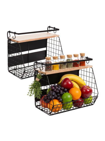 relaxdays 2 x Obstkorb Wandregal in Schwarz/ Natur – (B)35,5 x (H)30 x (T)21 cm