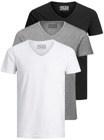 Jack & Jones 3er-Set  T-Shirt in Schwarz/grau/weiß