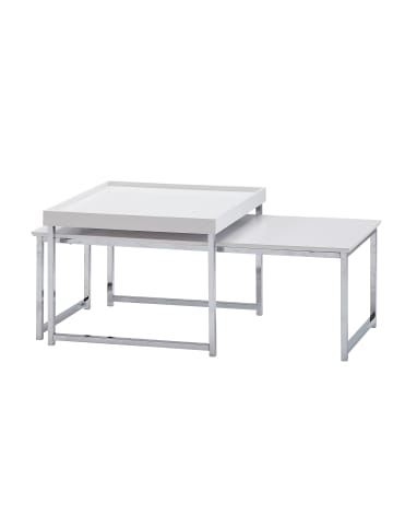 KADIMA DESIGN Couchtisch 2er Set Holz / Metall Sofatisch Eckig Modern, in Weiß