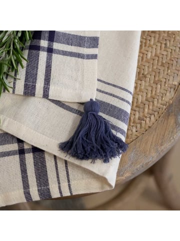 Chic Antique Geschirrtuch AIX Karo Linien Blau Creme mit Quasten
