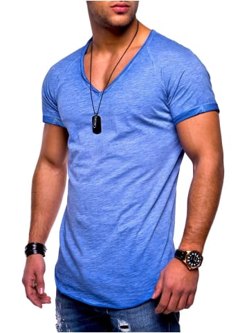behype T-Shirt - BHSOLIN Basic Kurzarm Oversized Shirt V-Ausschnitt in Blau-Wash