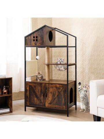 COSTWAY Kratzbaum mit Katzenklo Schrank in Braun