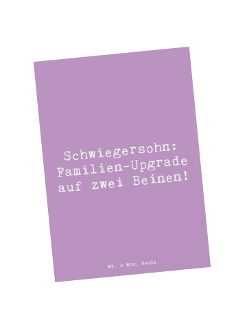 Mr. & Mrs. Panda Postkarte Spruch Schwiegersohn Upgrade mit Spruch in Lavendeltraum