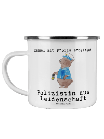 Mr. & Mrs. Panda Emaille Becher Polizistin Leidenschaft mit Spruch in Weiß