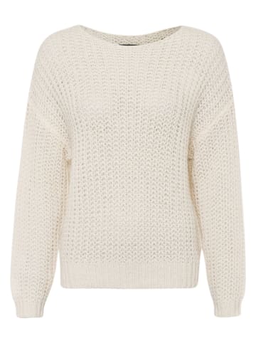 Zero  Grobstrickpullover mit U-Boot Ausschnitt in Bright Cream Melange