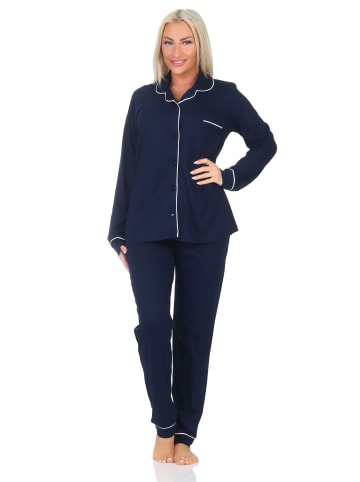 NORMANN Langarm Schlafanzug Pyjama Klassische Optik - 87002 in marine
